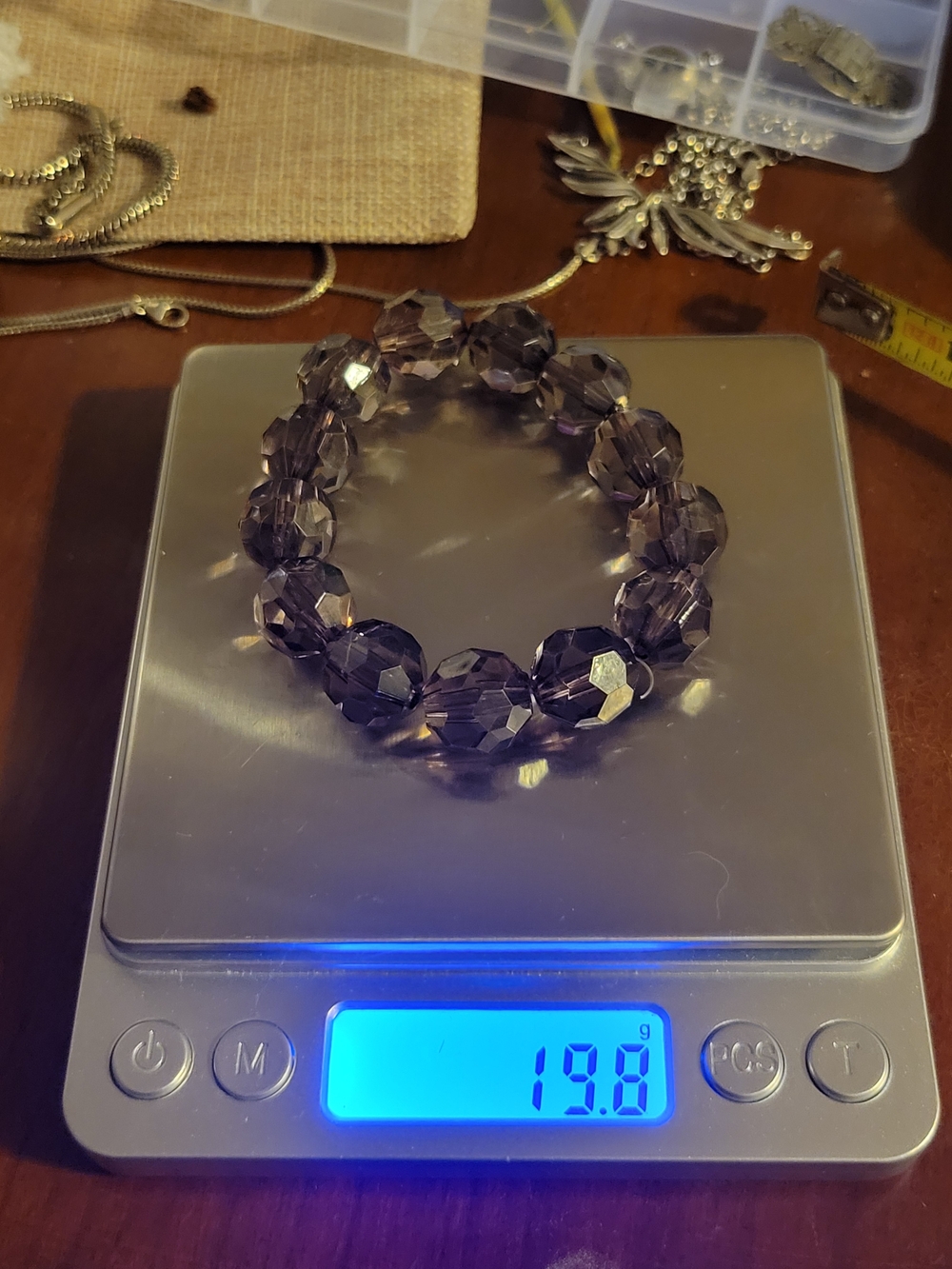 Smokey Brown Or Purple Faceted Acrylic Bead Stretch Bracelet One Size Fits Most